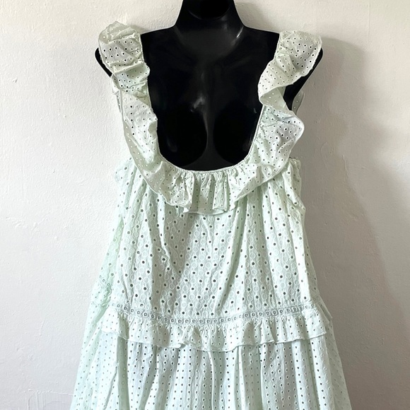 Zara mint green open work/eyelet embroidery midi dress - Picture 12 of 17